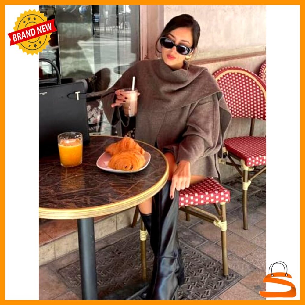 Oversized Scarf Jacket Knit Peacoat Long Sleeve Button Winter Wrap Chic Minimal - Picture 5 of 6